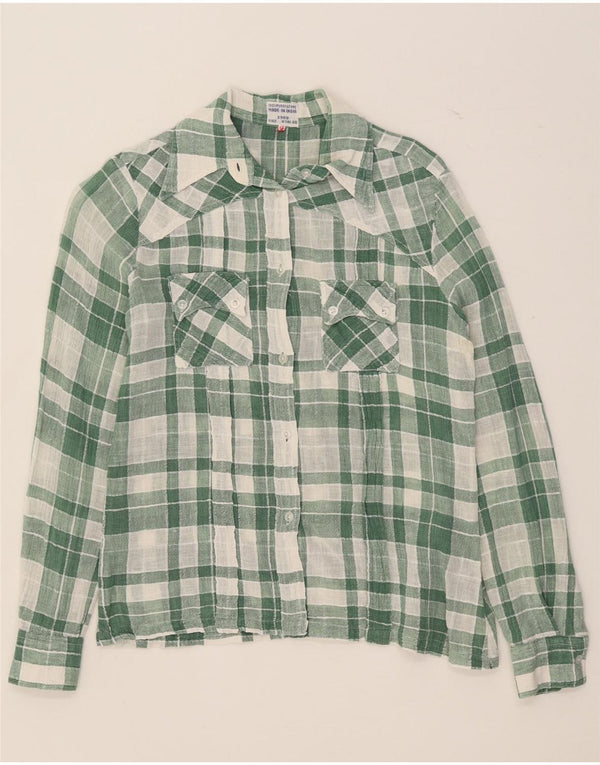 Camicia da donna vintage UK 14 cotone a quadri verde medio