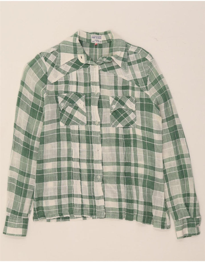 Camicia da donna vintage UK 14 cotone a quadri verde medio