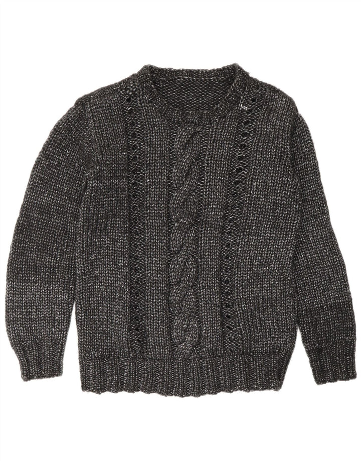 Maglione maglione girocollo da donna vintage UK 16 grande grigio