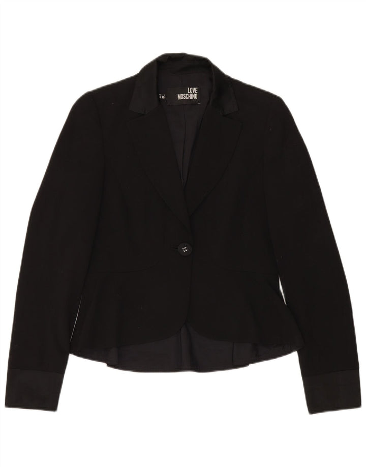 Giacca blazer da donna a 1 bottone MOSCHINO UK 8 piccola in lana vergine nera