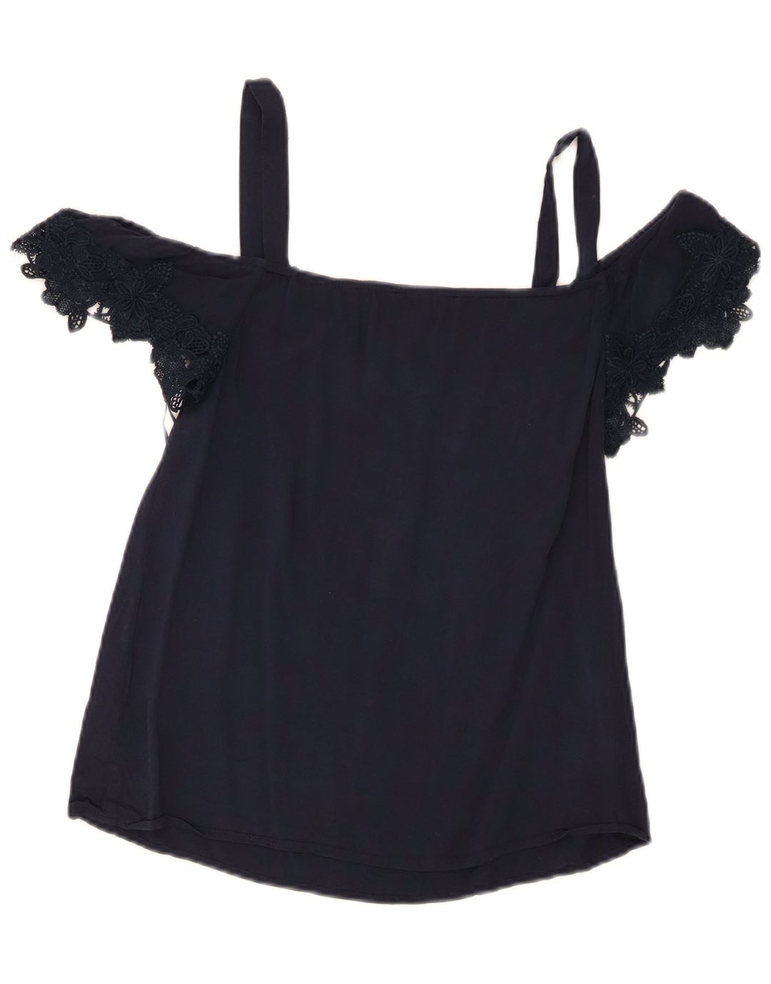 Top corto da donna con spalle scoperte Oasis UK 8 piccolo in viscosa blu navy