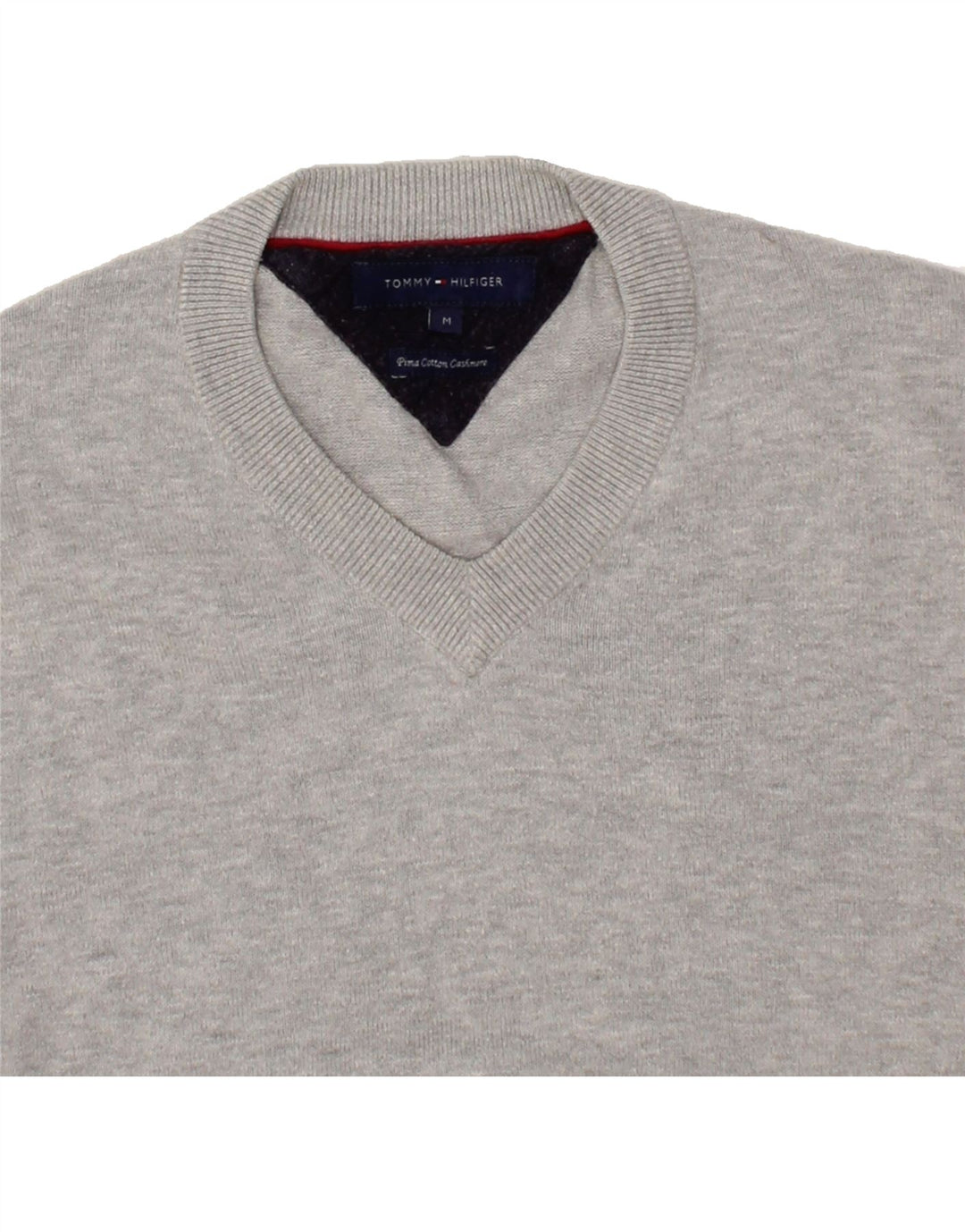 TOMMY HILFIGER Mens V-Neck Jumper Sweater Medium Grey Cotton Vintage Tommy Hilfiger and Second-Hand Tommy Hilfiger from Messina Hembry 
