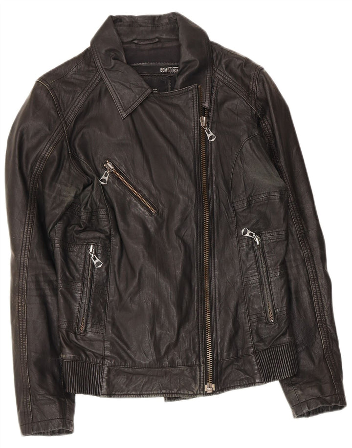 Giacca da motociclista in pelle da donna Bomboogie UK 14 media nera