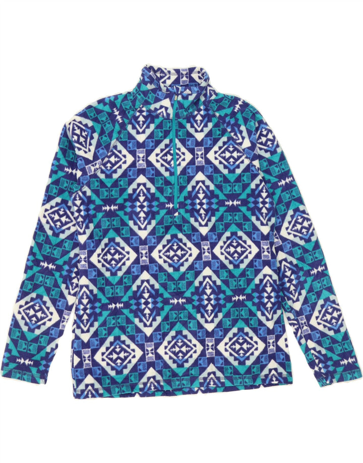 EDDIE BAUER Womens Zip Neck Fleece Jumper UK 14 Medium Blue Geometric Vintage Eddie Bauer and Second-Hand Eddie Bauer from Messina Hembry 