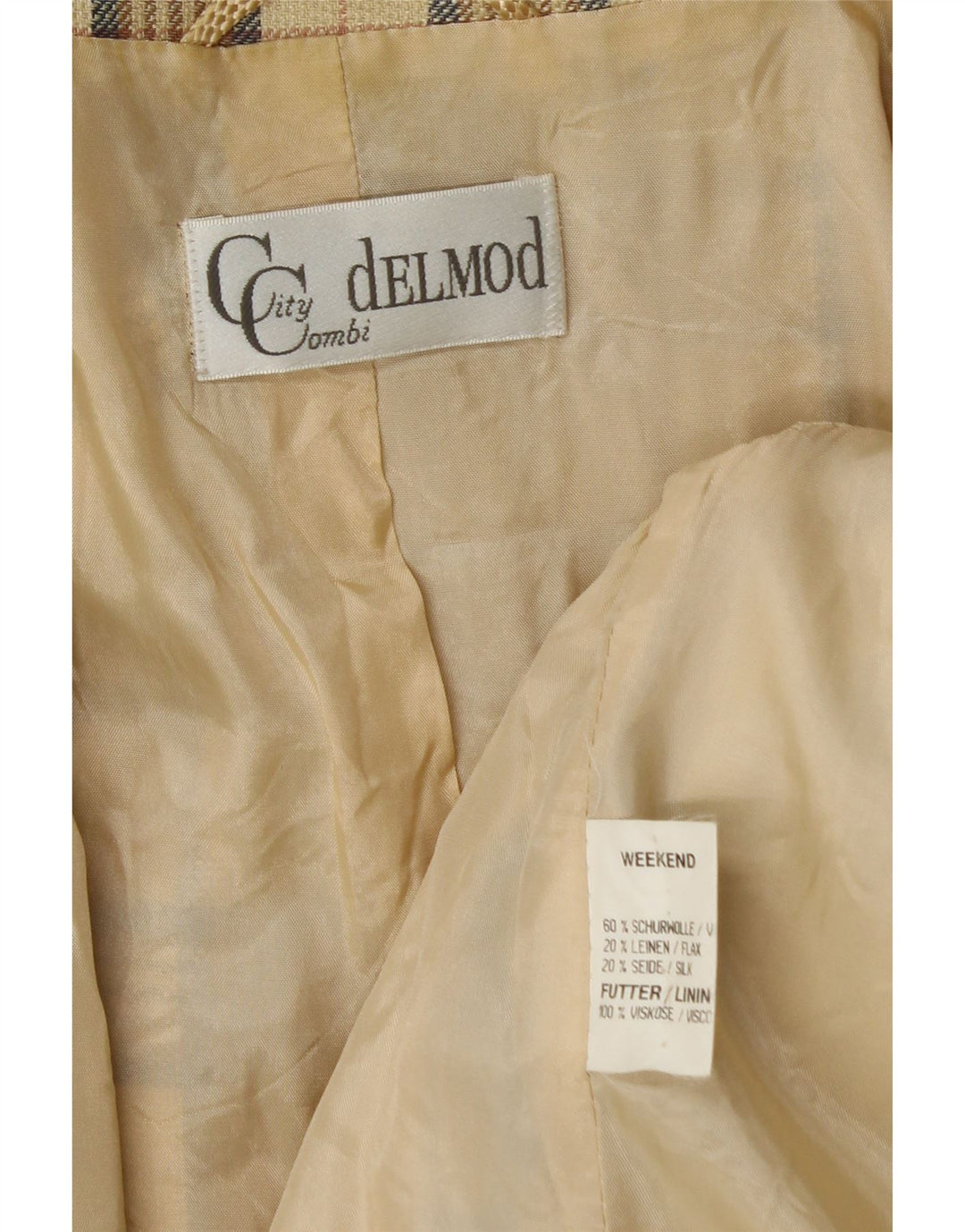 Giacca blazer doppiopetto da donna DELMOD UK 14 Lana a quadri beige medio