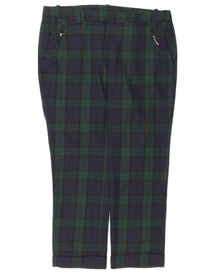 Pantaloni corti dritti da donna Zara medi W30 L24 poliestere a quadri verdi
