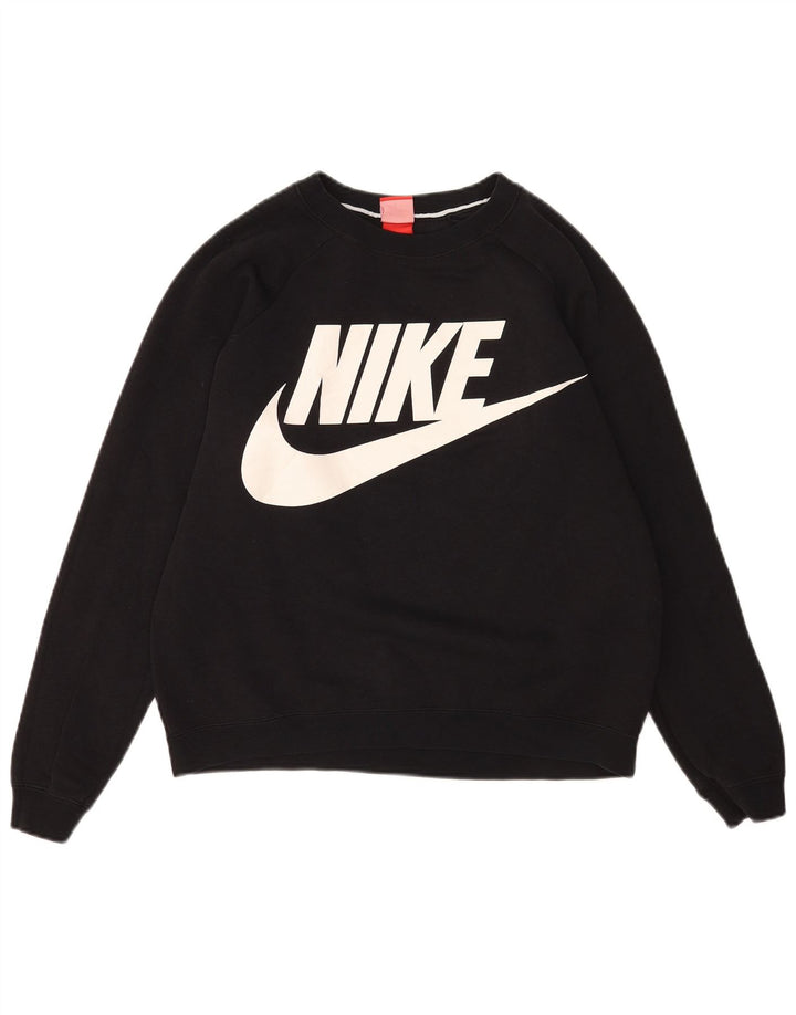 Felpa con grafica NIKE da donna, maglione UK 16, grande, cotone nero