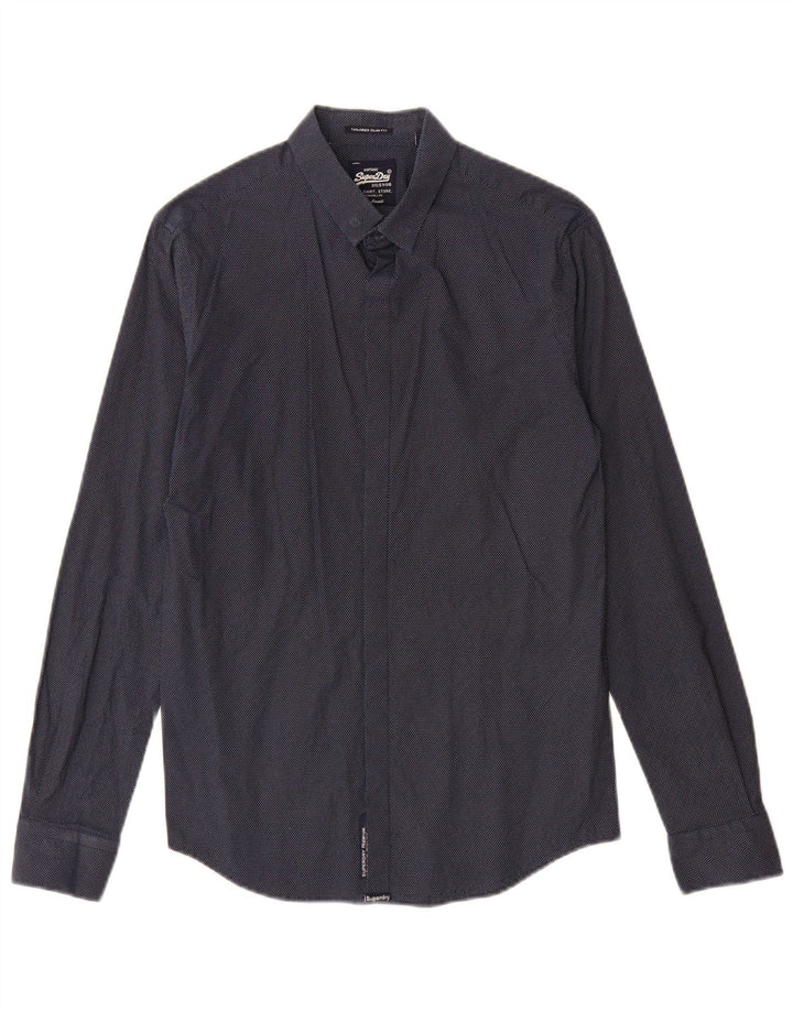 Camicia da uomo slim fit su misura Superdry Small in cotone maculato blu navy