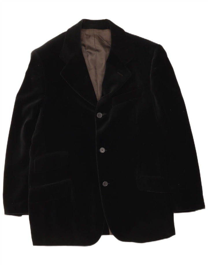 Giacca blazer in velluto a 3 bottoni vintage da uomo UK 38 media nera
