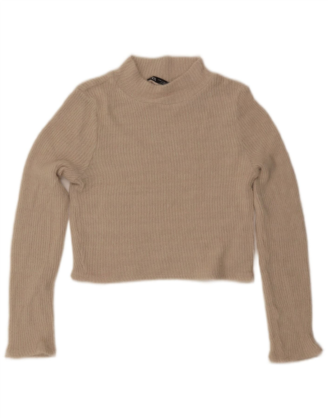 ZARA Maglione Corto da Donna con Collo Dolcevita UK 12 Medio Bianco Sporco