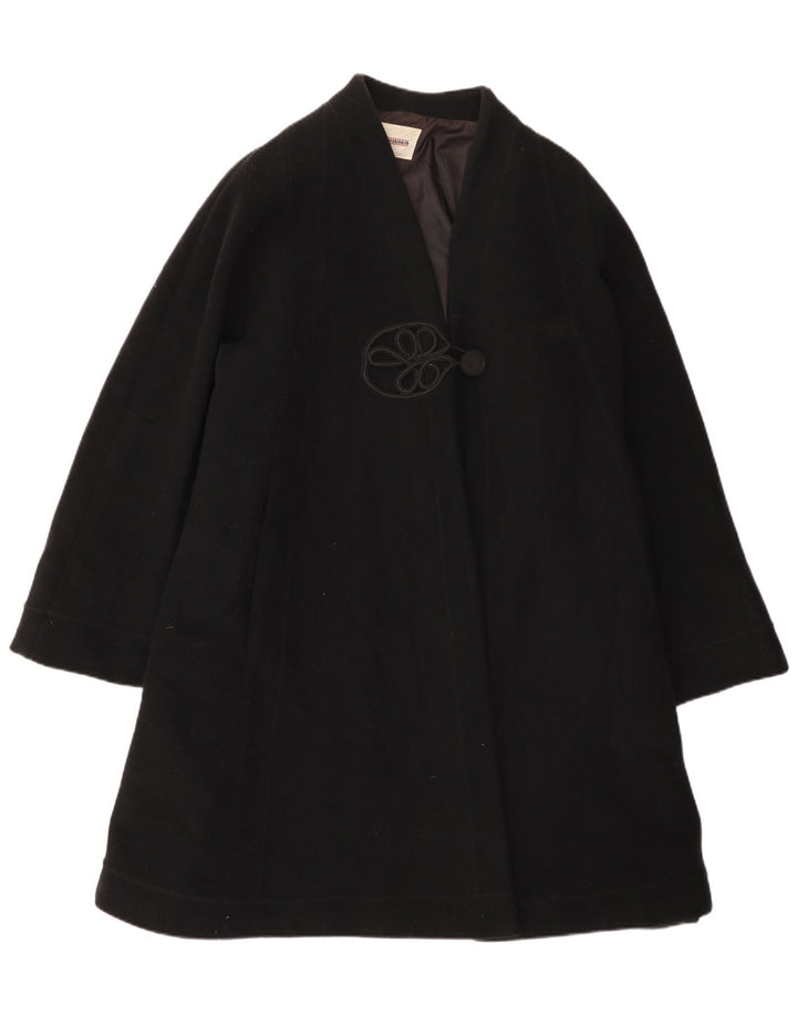 Soprabito oversize da donna vintage UK 12 lana nera media