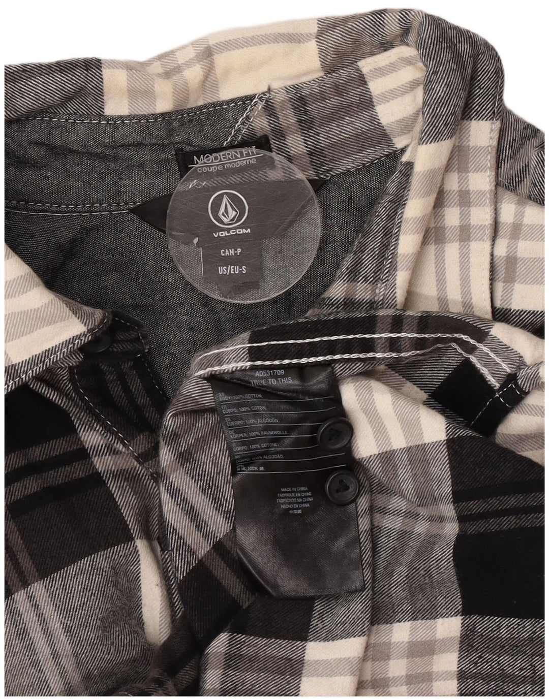 Camicia da uomo in flanella dal taglio moderno Volcom, piccola, in cotone scozzese nero