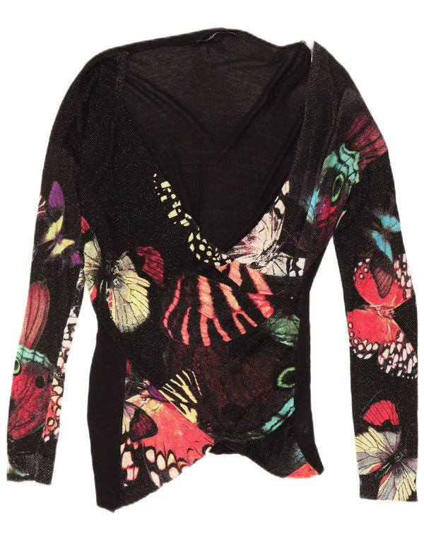 DESIGUAL Top grafico da donna manica lunga UK 18 XL Farfalla in viscosa nera