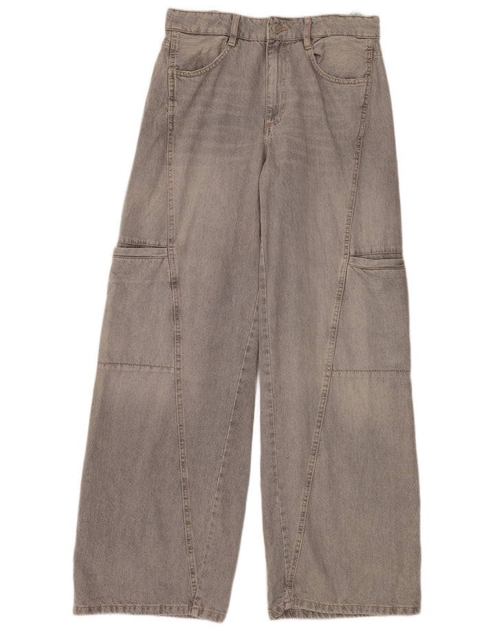 Jeans ZARA da donna cargo a gamba larga EU 40 medio W30 L34 cotone grigio