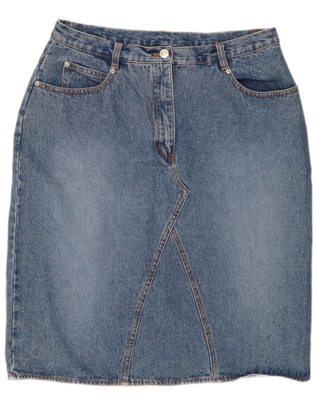 Gonna di jeans a vita alta da donna VINTAGE UK 18 XL W32 Blu