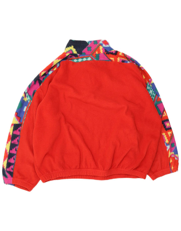 Maglione in pile da donna vintage con zip e collo UK 18 XL Poliestere geometrico rosso