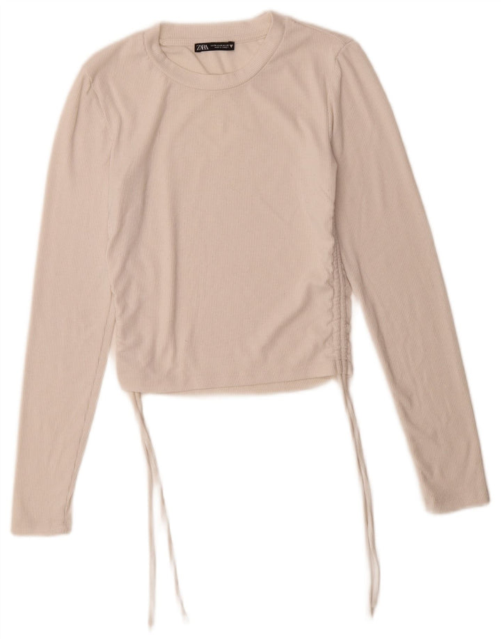 Top corto da donna Zara a maniche lunghe UK 14 bianco medio