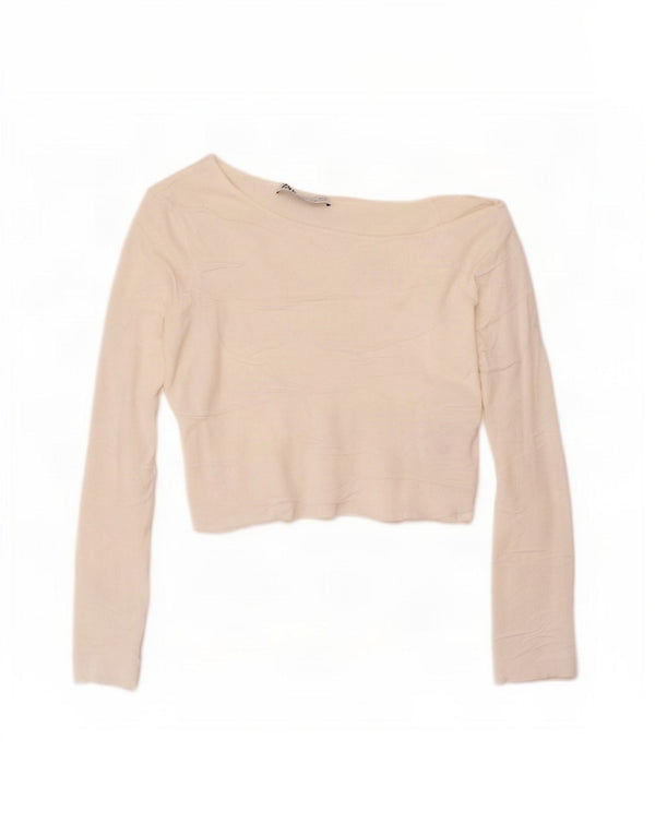 Top Zara da donna a maniche lunghe con spalle scoperte UK 14 Large in viscosa bianca