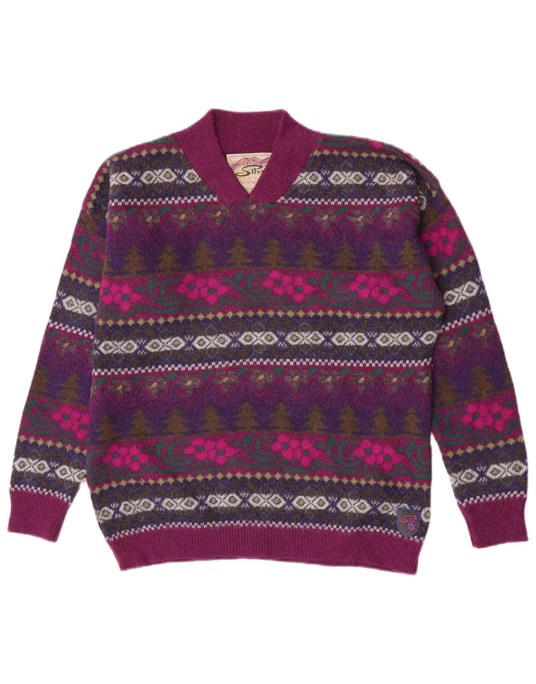 Maglione da donna con scollo a V Silvy IT 46 Grande floreale viola