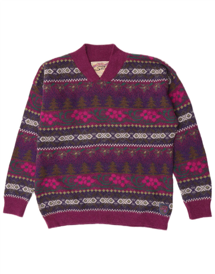 Maglione da donna con scollo a V Silvy IT 46 Grande floreale viola