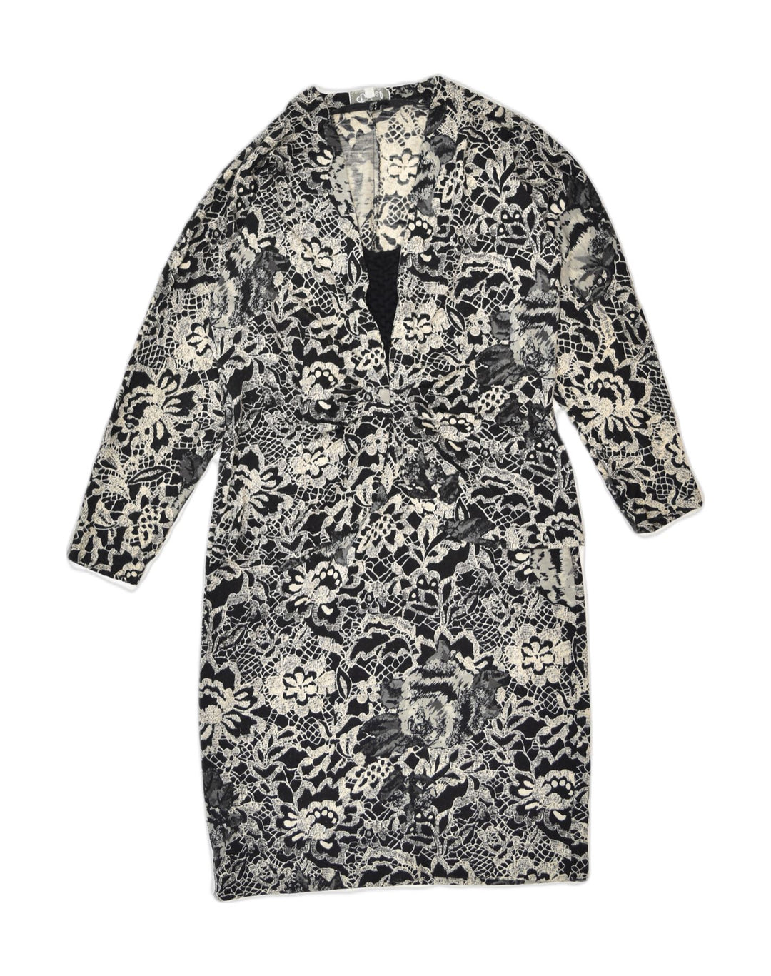 VINTAGE Womens Shift Dress IT 42 Medium Black Floral Wool | Vintage Vintage | Thrift | Second-Hand Vintage | Used Clothing | Messina Hembry 