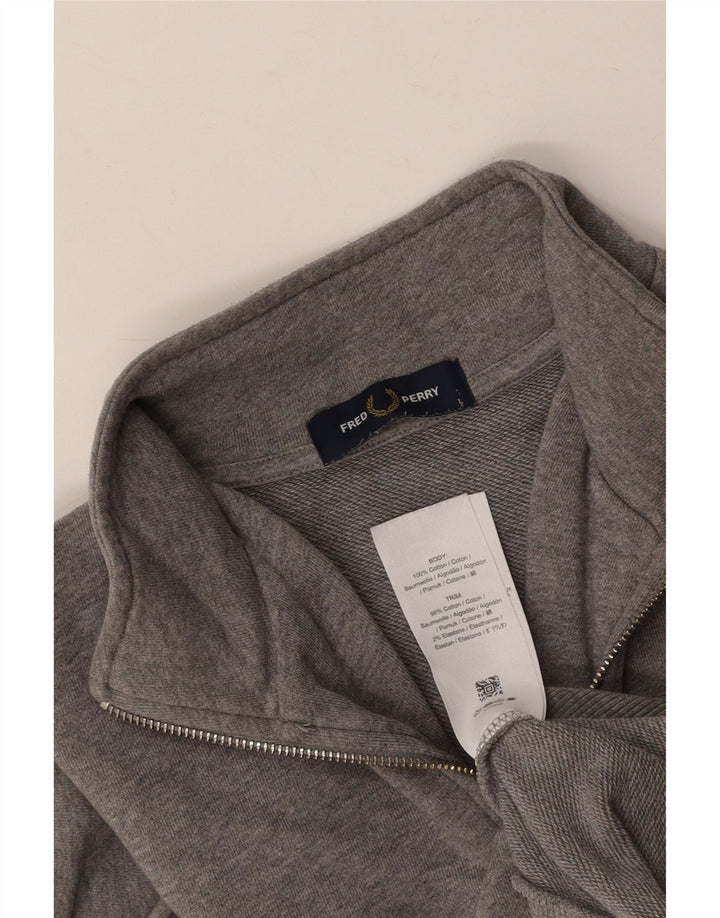 FRED PERRY Felpa da uomo con collo con zip, maglione grande, cotone grigio
