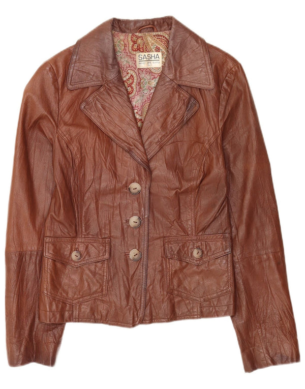 Giacca blazer in pelle da donna a 3 bottoni Sasha UK 12 Marrone medio