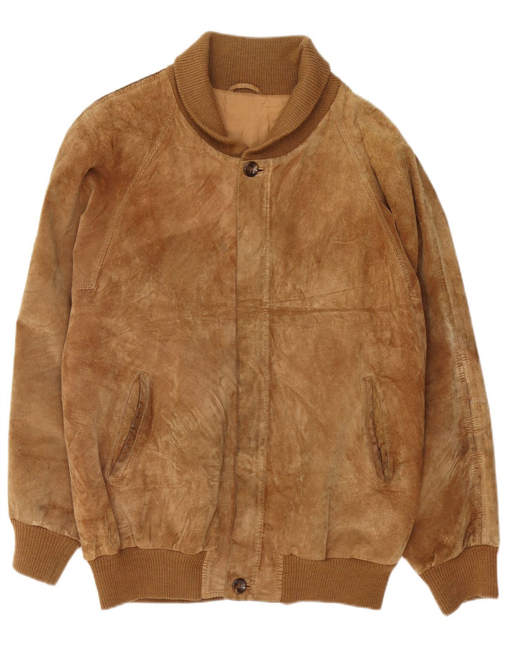 Giubbotto bomber vintage in pelle scamosciata da uomo IT 54 2XL Beige