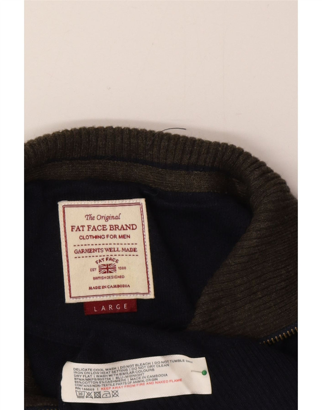 Maglione da uomo con collo con zip Fat Face, grande cotone blu navy
