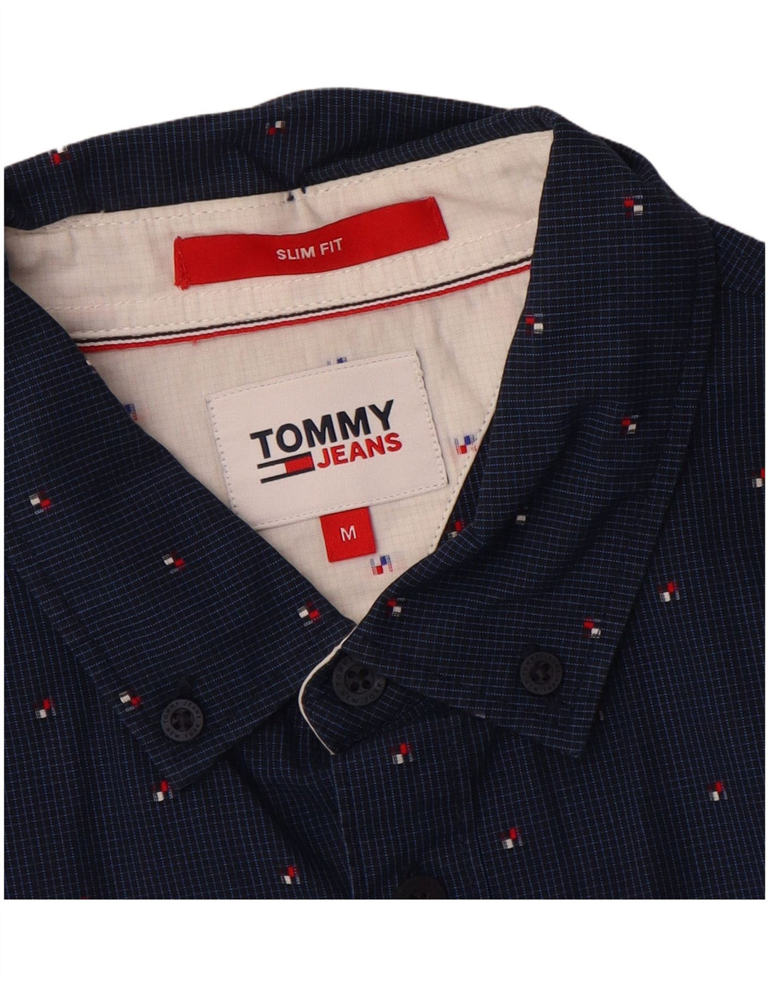 TOMMY HILFIGER Mens Slim Fit Shirt Medium Navy Blue Check Cotton