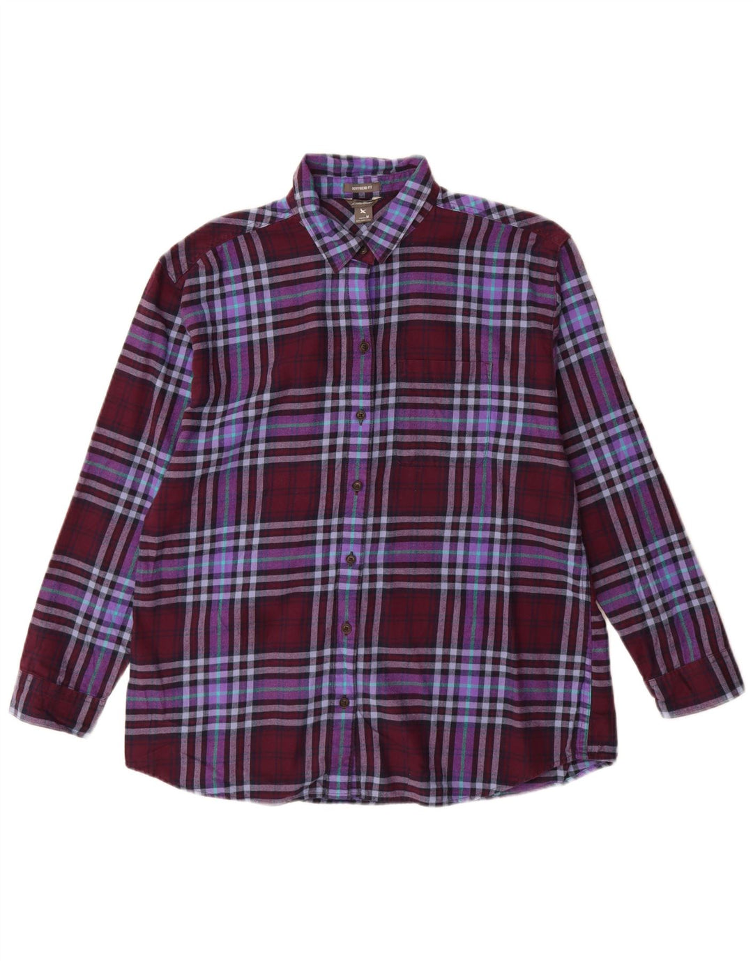 EDDIE BAUER Camicia in flanella da donna con vestibilità boyfriend UK 14 Check bordeaux medio