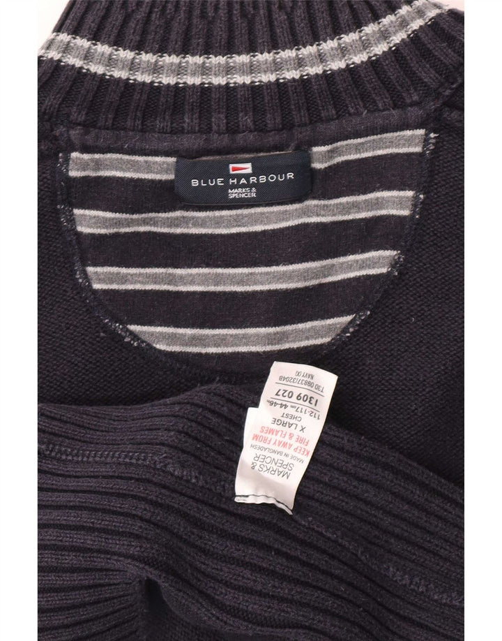 Marks & Spencer Maglione da uomo con collo a bottoni blu Harbour XL in cotone blu scuro