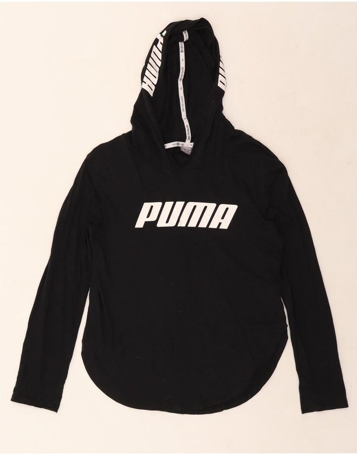 PUMA Top grafico da donna con cappuccio manica lunga UK 10 piccolo cotone nero