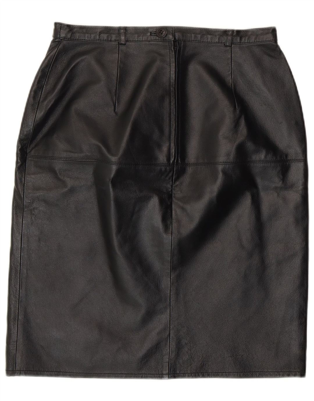 Gonna a tubino in pelle vintage da donna UK 12 media W28 in pelle nera