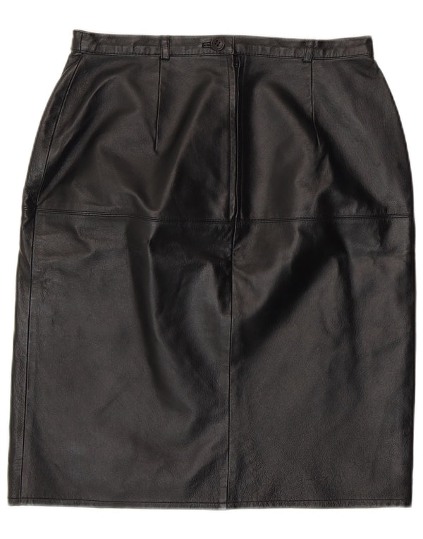 Gonna a tubino in pelle vintage da donna UK 12 media W28 in pelle nera