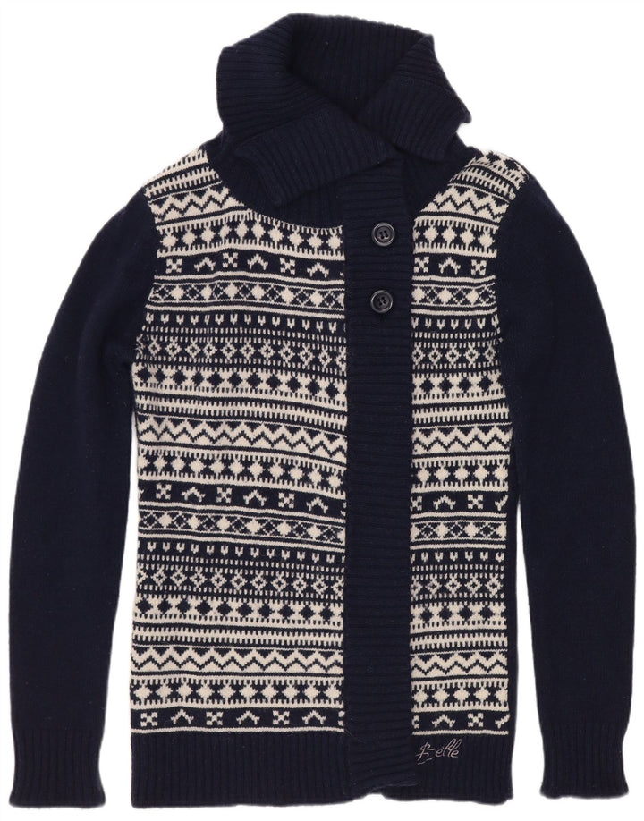 Maglione cardigan da donna Carrera UK 12 Medio blu navy geometrico