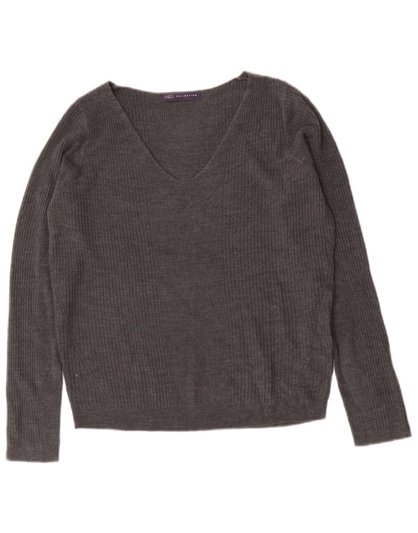 Maglione con scollo a V da donna Marks & Spencer UK 8 piccolo acrilico grigio
