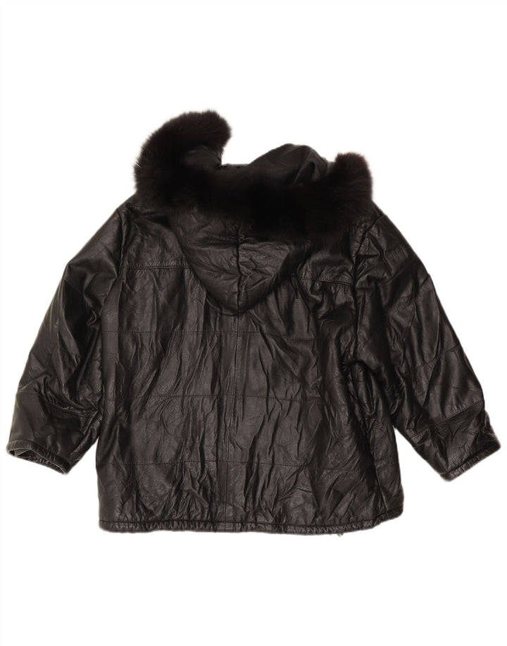 Giacca in pelle con cappuccio da donna Max UK 18 XL Nera
