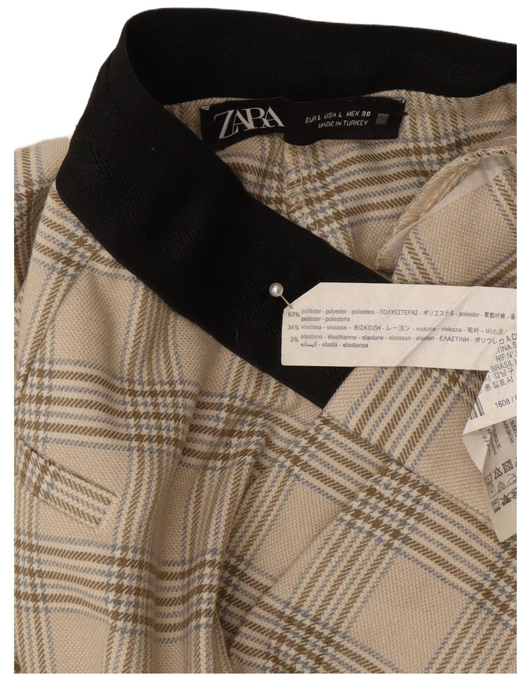 Pantaloni da abito affusolati da donna Zara grandi W30 L27 poliestere a quadri beige