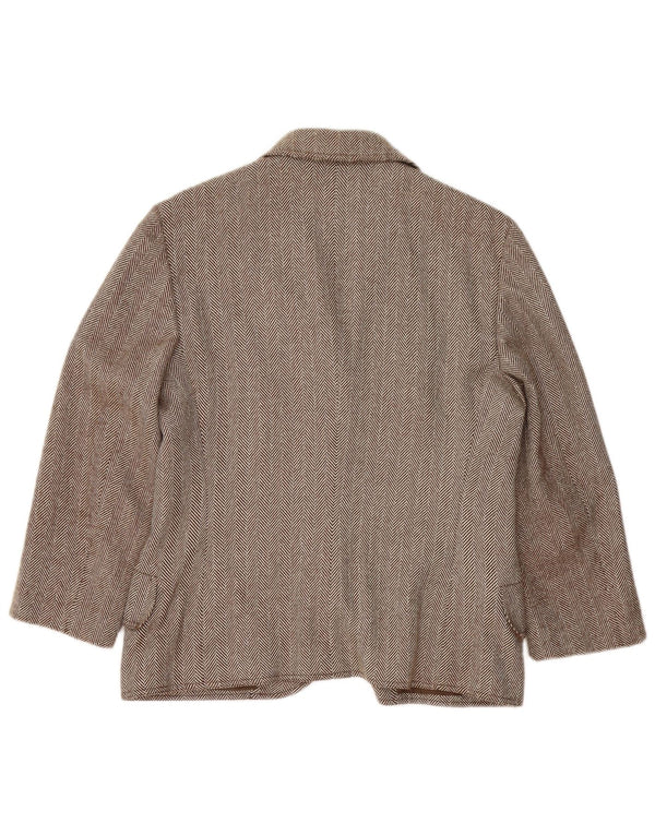 Giacca blazer da donna a 3 bottoni Genny UK 16 grande lana a spina di pesce marrone