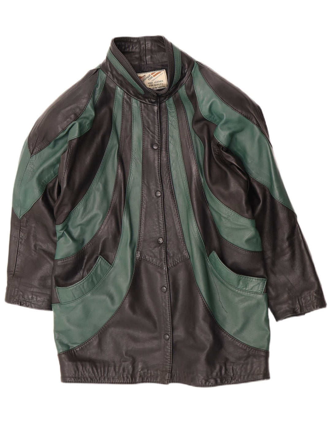 Giacca in pelle vintage da donna vestibilità ampia EU 46 XL in pelle color block nera