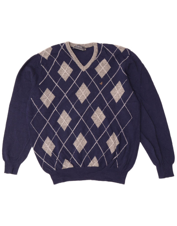 Maglione da uomo con scollo a V Brooksfield IT 56 XL Blu navy a rombi/diamante