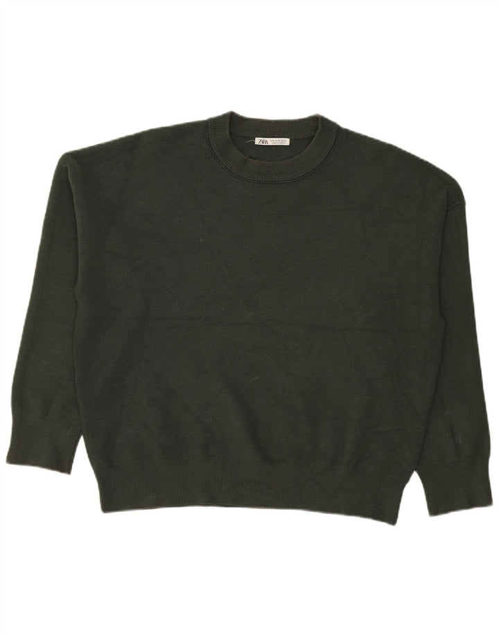 Maglione Zara da uomo girocollo in viscosa verde medio
