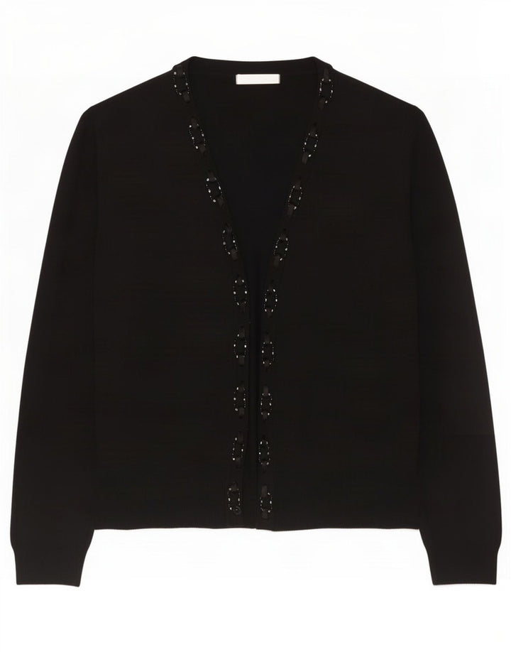 Maglione cardigan aperto da donna Marks & Spencer UK 16 grande viscosa nera