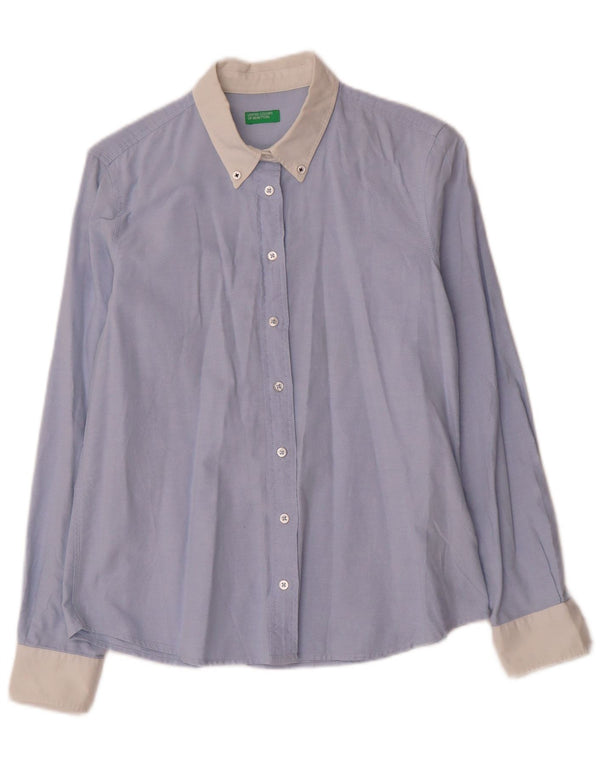 Camicia da donna Benetton UK 10 Small Blu Colourblock in cotone
