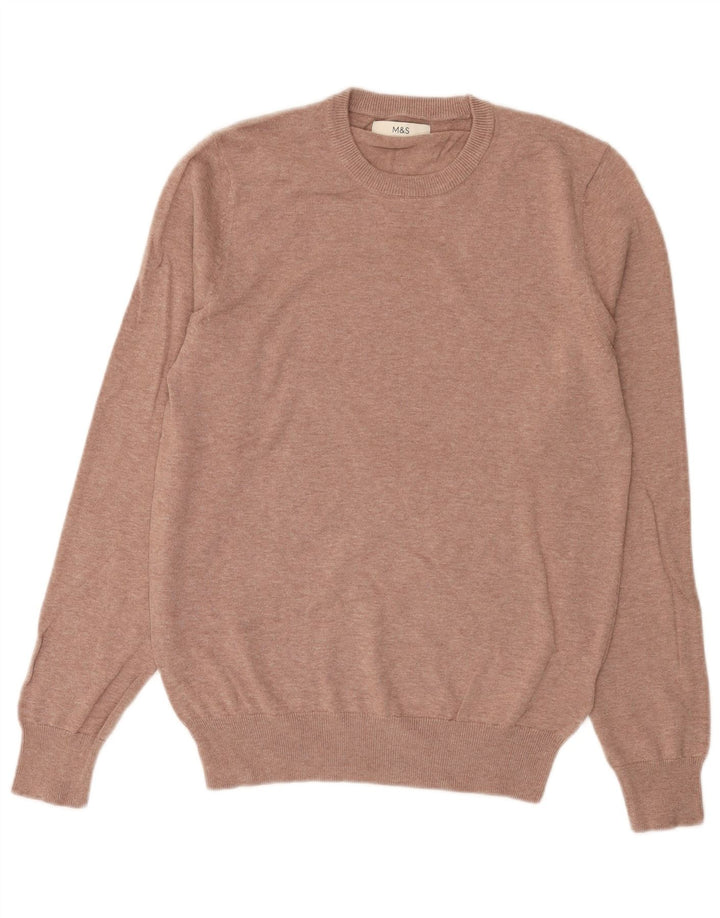 Maglione maglione girocollo da uomo Marks & Spencer in cotone rosa medio