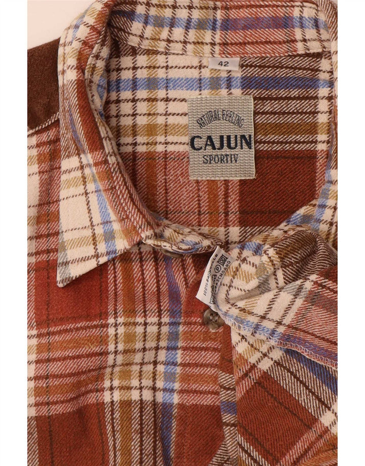 Camicia di flanella da uomo Cajun taglia 42 grande cotone a quadri marrone