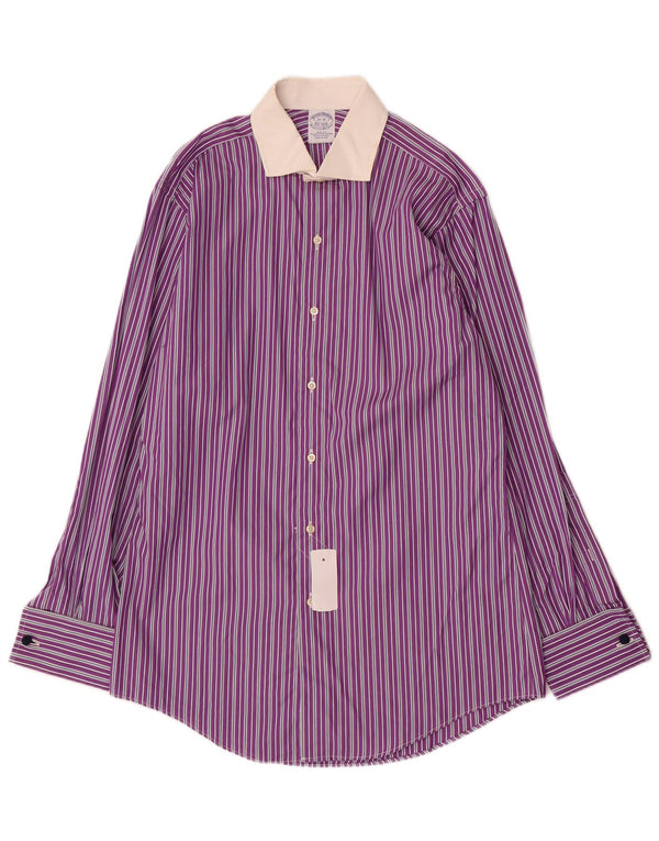 Camicia da uomo slim fit Brooks Brothers taglia 15 cotone a righe viola medio