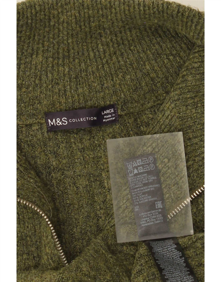 Maglione da uomo Marks & Spencer con zip e collo grande in acrilico verde