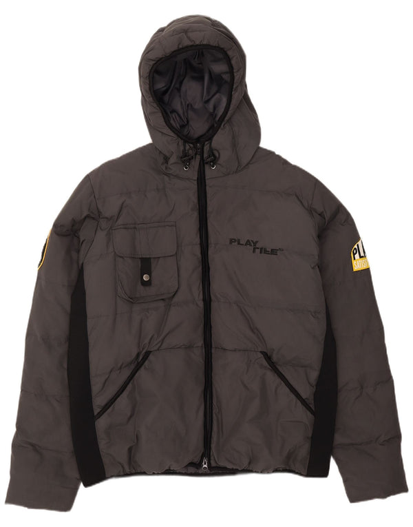 Playlife Mens Hooded Padded Jacket UK 44 2XL Grey Colourblock Polyester